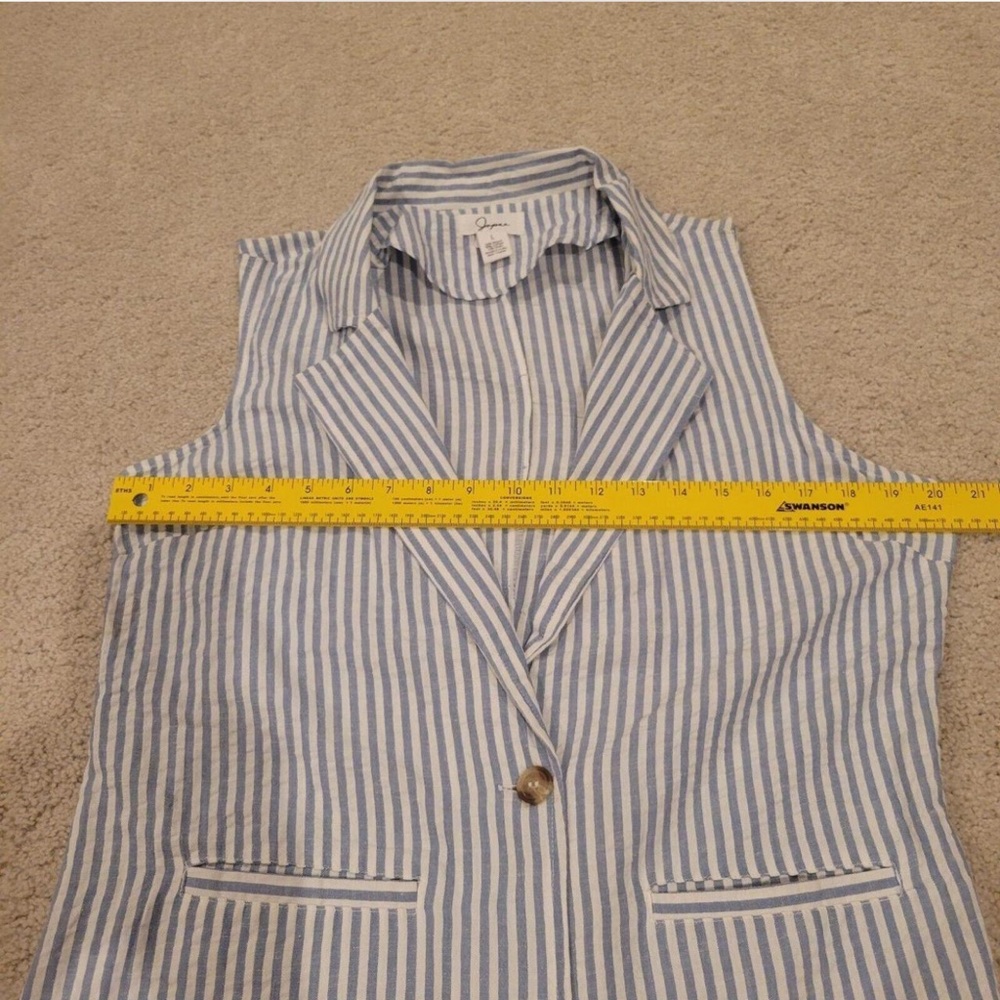 Light Blue Seersucker Striped Vest, L - Picture 2 of 7